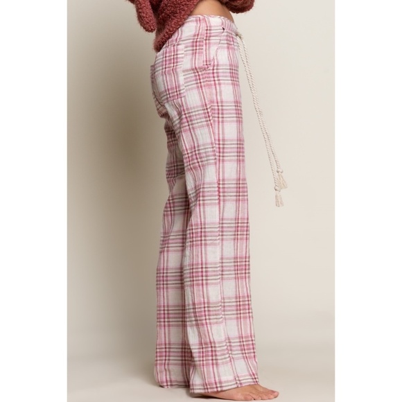 POL Red & White Plaid Drawstring Cotton Trouser Pants - Picture 4 of 7